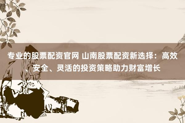 专业的股票配资官网 山南股票配资新选择：高效、安全、灵活的投资策略助力财富增长