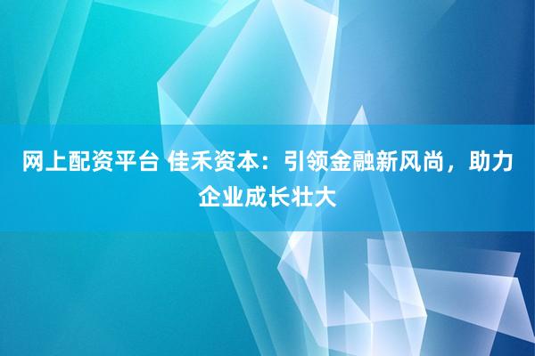 网上配资平台 佳禾资本：引领金融新风尚，助力企业成长壮大
