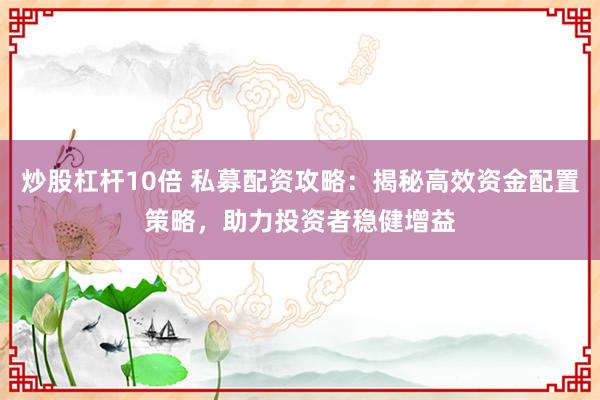 炒股杠杆10倍 私募配资攻略：揭秘高效资金配置策略，助力投资者稳健增益