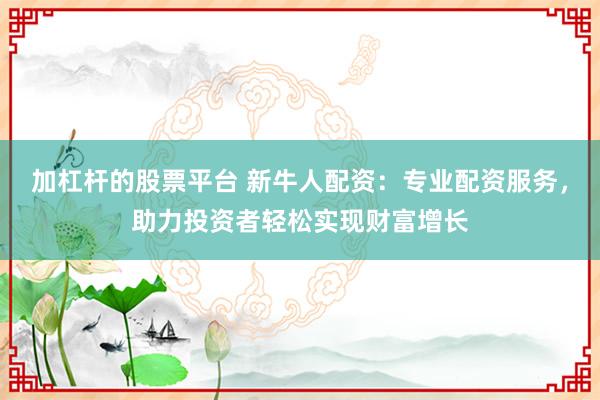 加杠杆的股票平台 新牛人配资：专业配资服务，助力投资者轻松实现财富增长