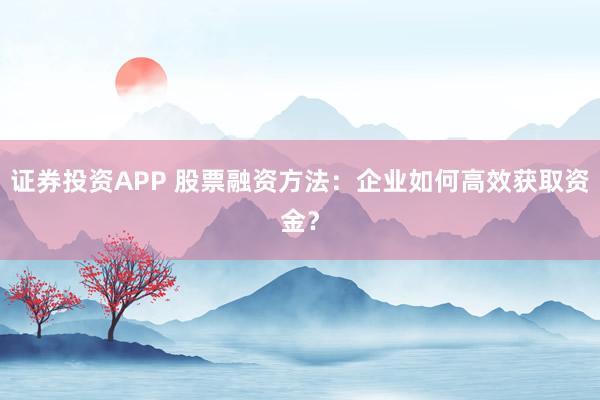 证券投资APP 股票融资方法:企业如何高效获取资金?