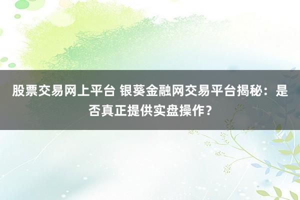 股票交易网上平台 银葵金融网交易平台揭秘:是否真正提供实盘操作?