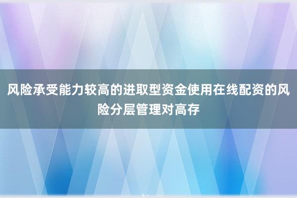 风险承受能力较高的进取型资金使用在线配资的风险分层管理对高存