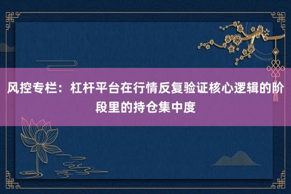 风控专栏：杠杆平台在行情反复验证核心逻辑的阶段里的持仓集中度