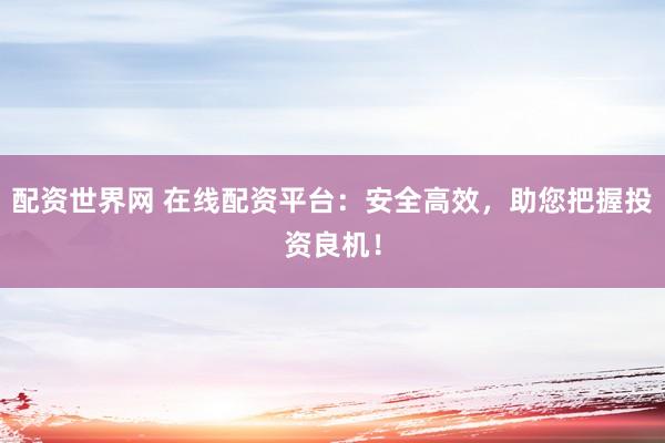 配资世界网 在线配资平台：安全高效，助您把握投资良机！