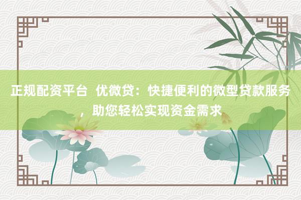 正规配资平台 优微贷:快捷便利的微型贷款服务,助您轻松实现资金需求