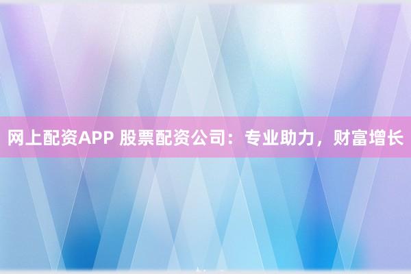 网上配资APP 股票配资公司:专业助力,财富增长